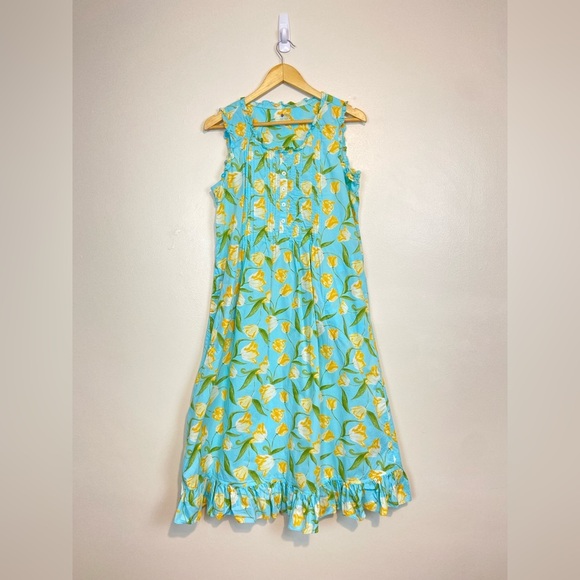 Ella Simone Cottagecore Night Dress Yellow Tulip Floral Print Ruffle Cotton - Picture 3 of 9